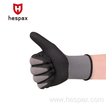 Hespax Comfort Nitrile Sandy Dipped Grey Work Gloves